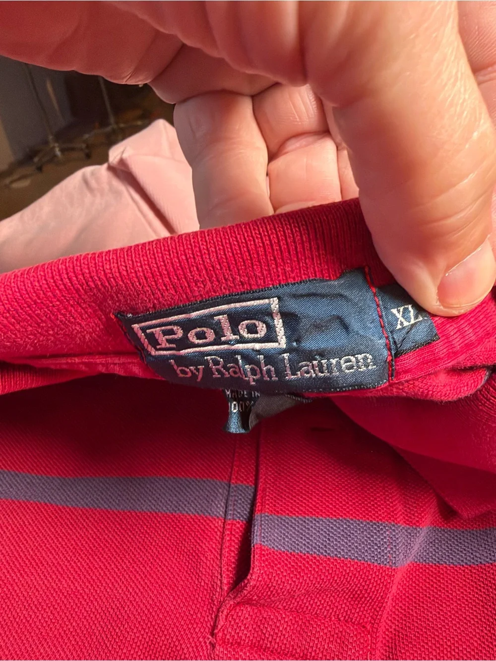 Ralph Lauren Red Polo with Navy Stripes and Yellow Pony